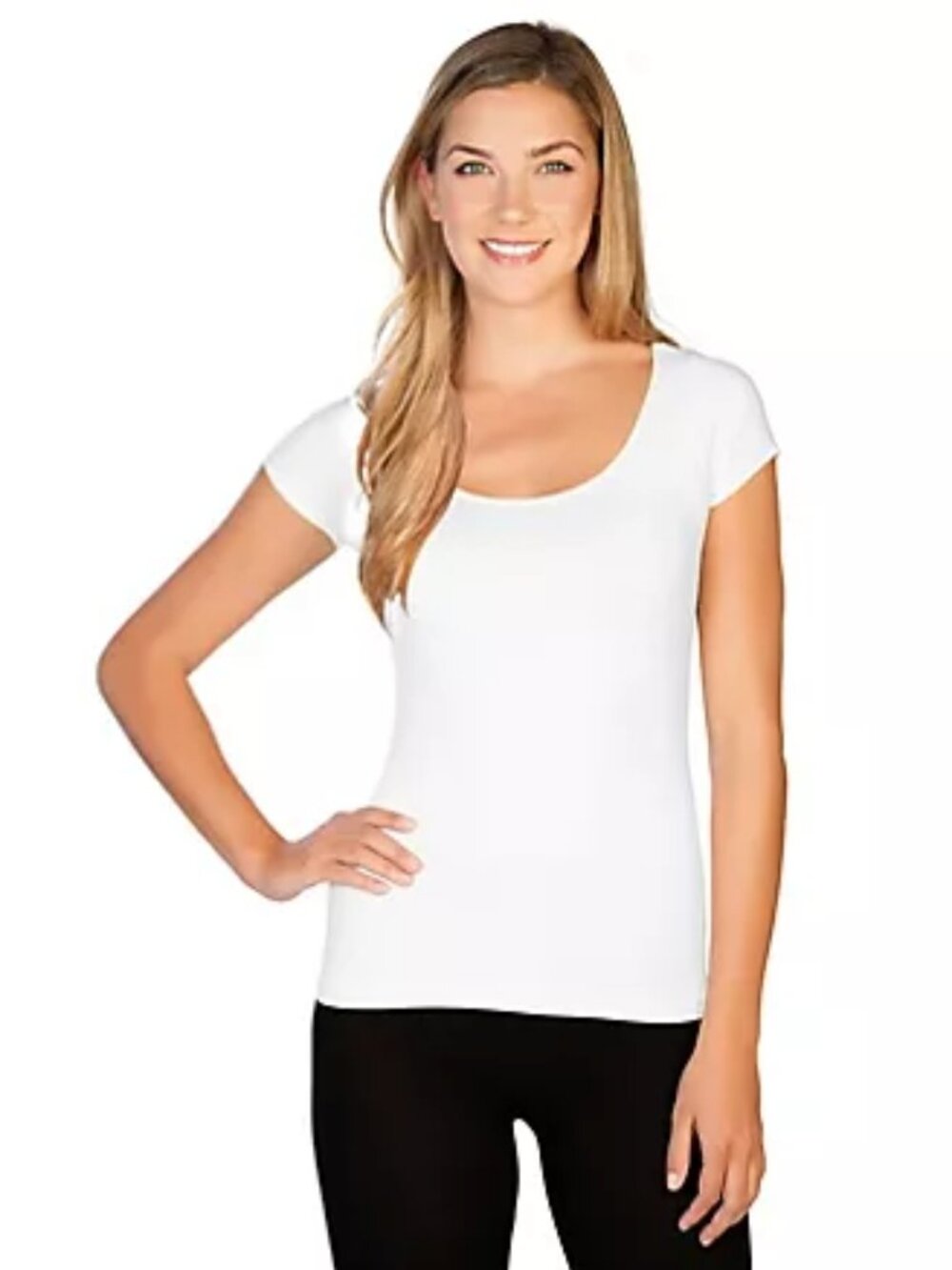 Ella Yoga Women's Size Small Scoop Neck Cap Sleeve T-Shirt White Stretch Viscose